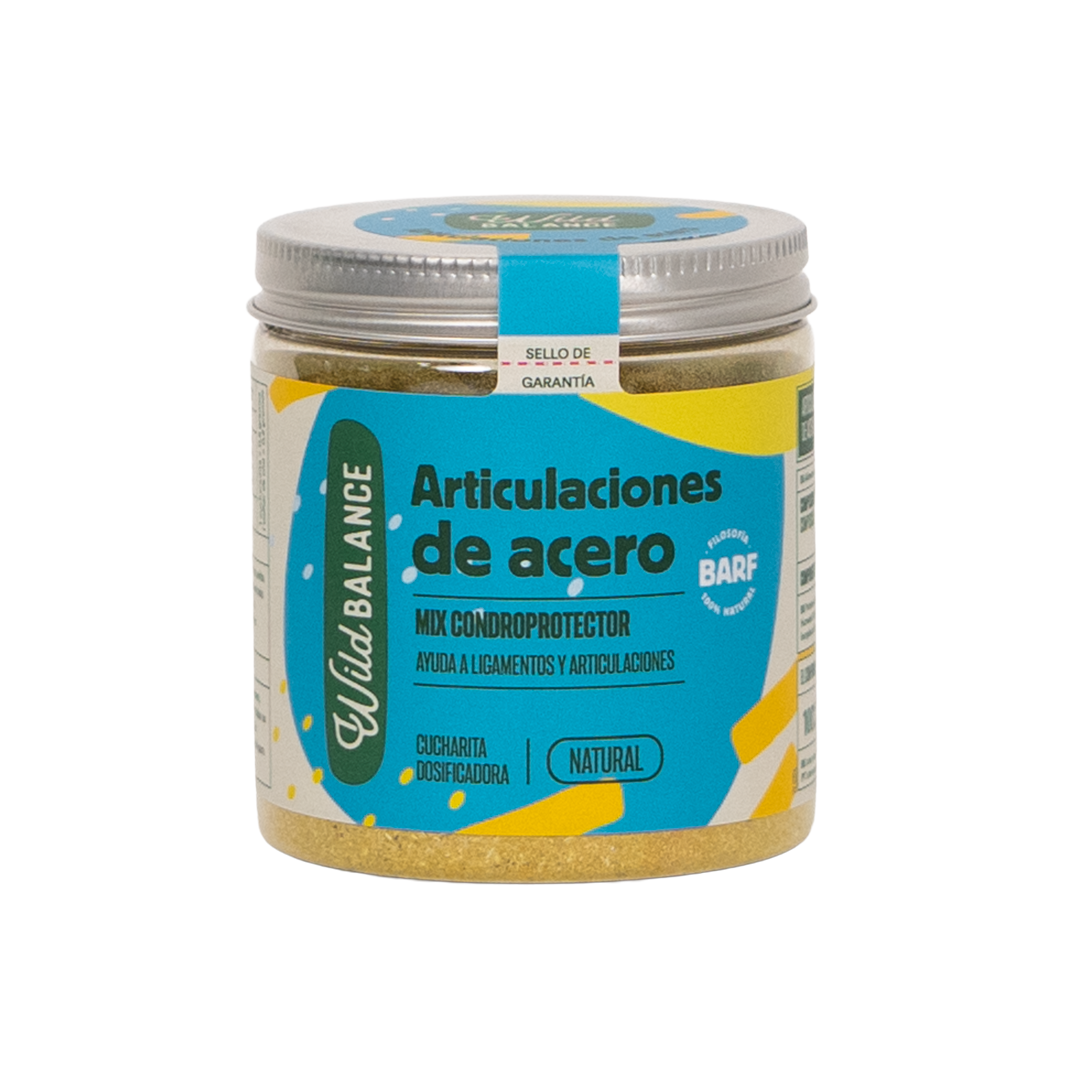 Bote de 100g del condroprotector natural Articulaciones de Acero de Wild Balance, suplemento para perros y gatos con mejillón de labio verde para cuidar articulaciones y ligamentos