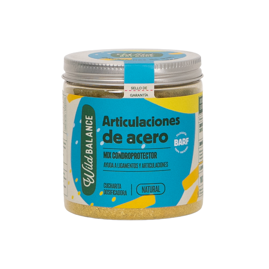 Bote de 100g del condroprotector natural Articulaciones de Acero de Wild Balance, suplemento para perros y gatos con mejillón de labio verde para cuidar articulaciones y ligamentos