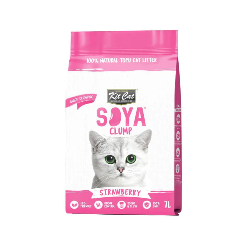 Arena vegetal para gatos Kit Cat Soya Clump aroma fresa en pellets biodegradables