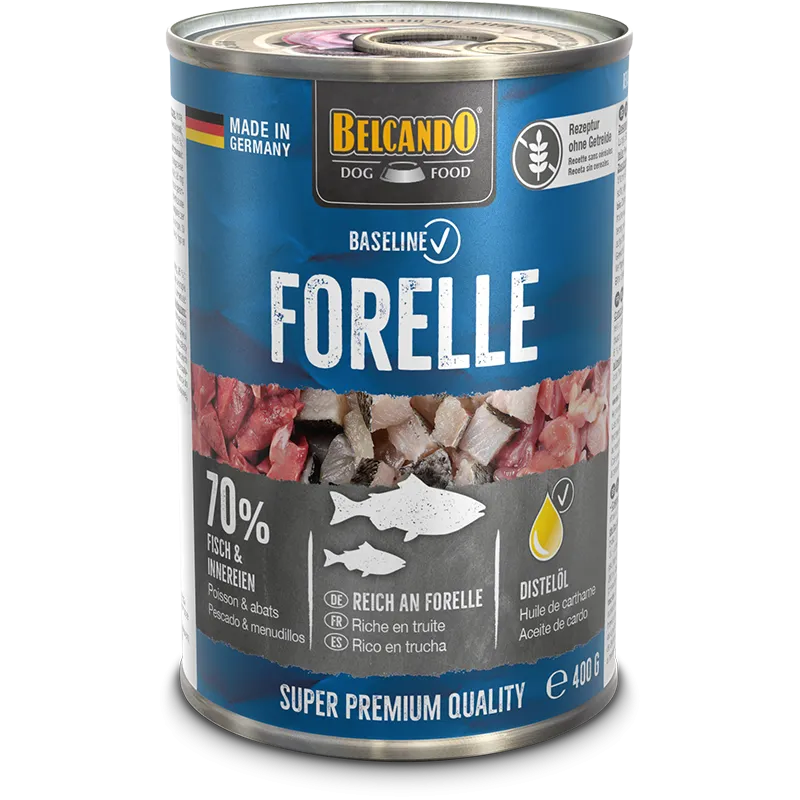 Lata de comida húmeda Belcando Baseline Forelle 400 g con trucha para perros adultos