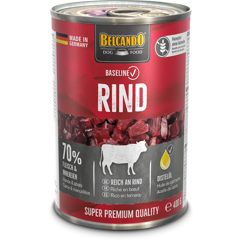 Lata de comida húmeda Belcando Baseline RIND de ternera para perros adultos 400 g
