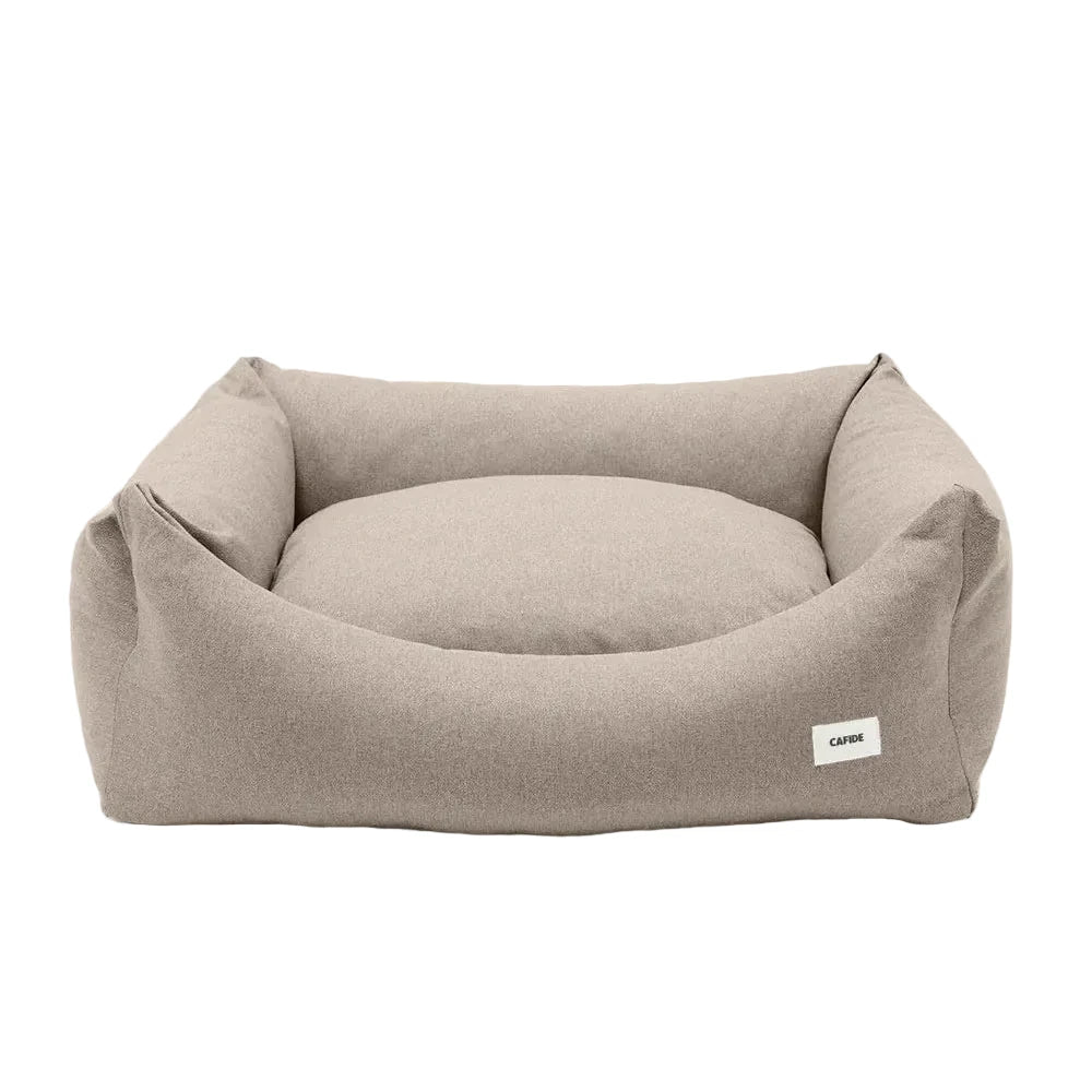 Cama para perro desenfundable CAFIDE en pana gris claro con bordes acolchados