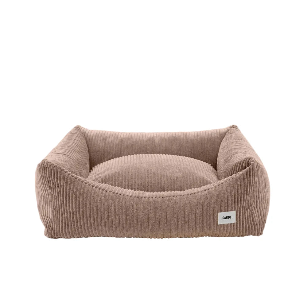 Cama para perro CAFIDE en pana color taupe con relleno de espuma reciclada