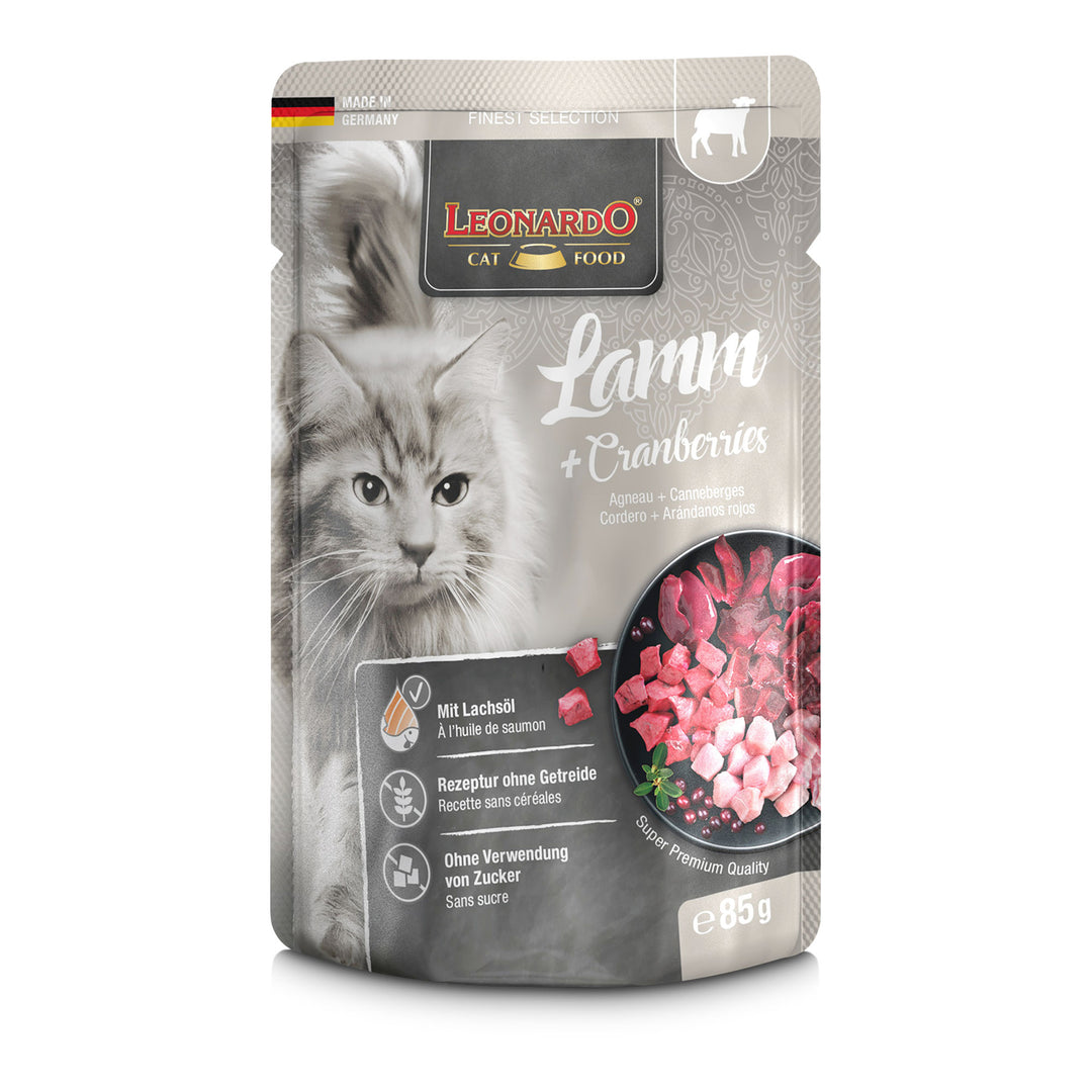 LEONARDO Finest Selection Cordero y Arándanos comida húmeda para gatos adultos 85 g