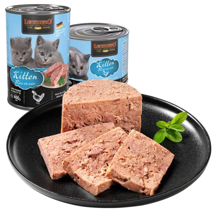 Comida húmeda LEONARDO Kitten con ave, sin cereales ni azúcares añadidos, ideal para gatitos