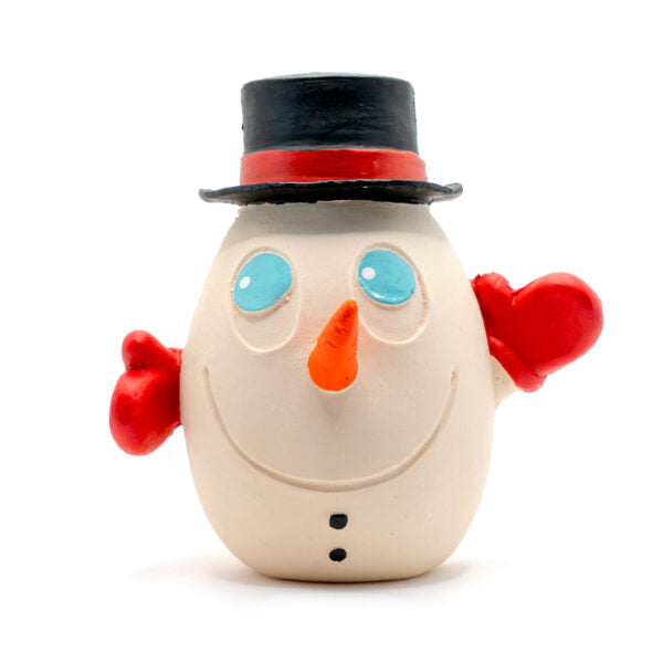 Huevo Lanco tamaño L diseño muñeco de nieve con sombrero y guantes rojos de caucho natural con pito
