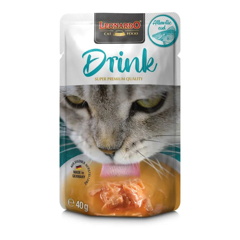 Bebida húmeda para gatos Leonardo Drink Atlantic Cod con bacalao, ideal para aumentar la hidratación diaria