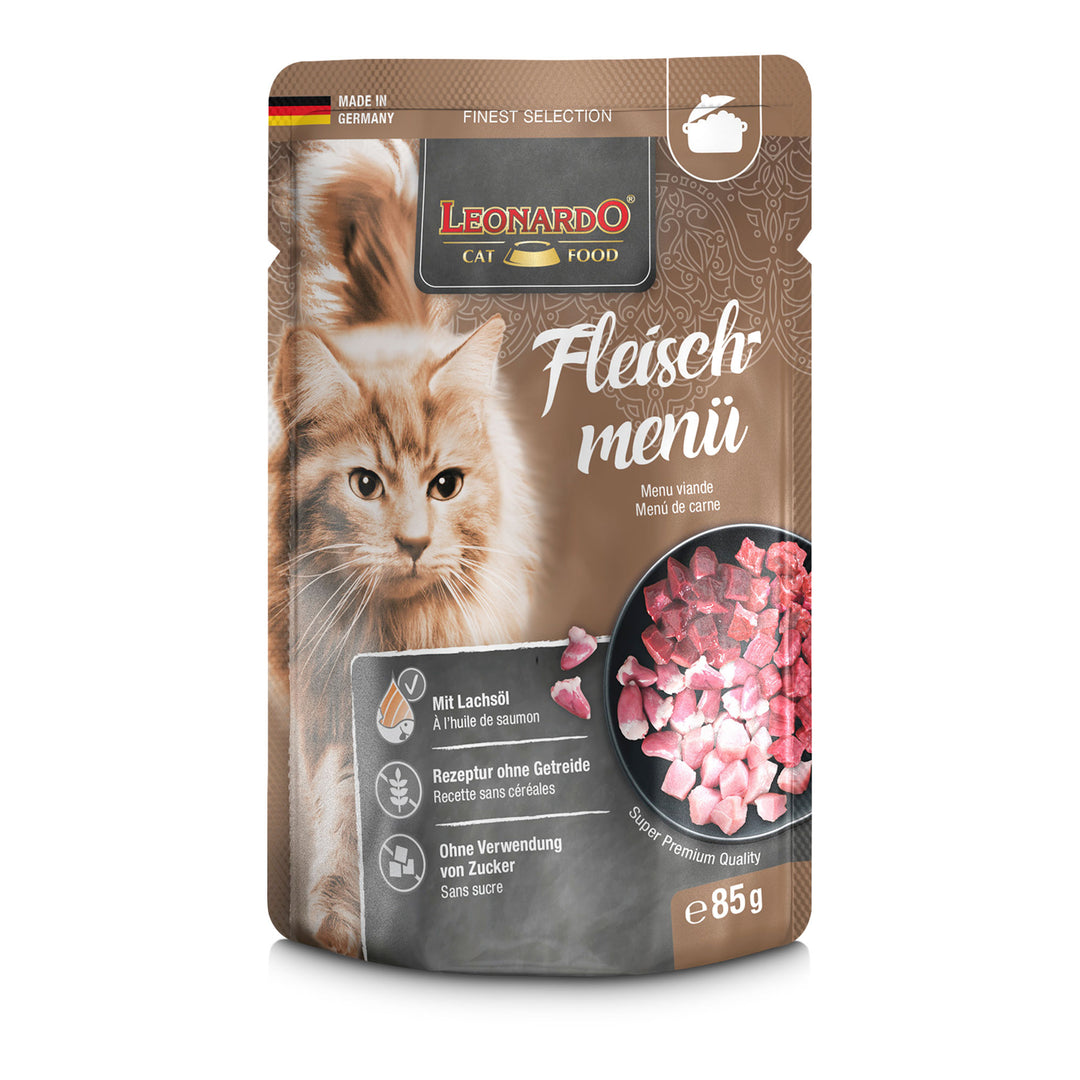 Comida húmeda para gatos Leonardo Finest Selection Menú de Carne 85 g con pollo, ternera y cordero, sin cereales