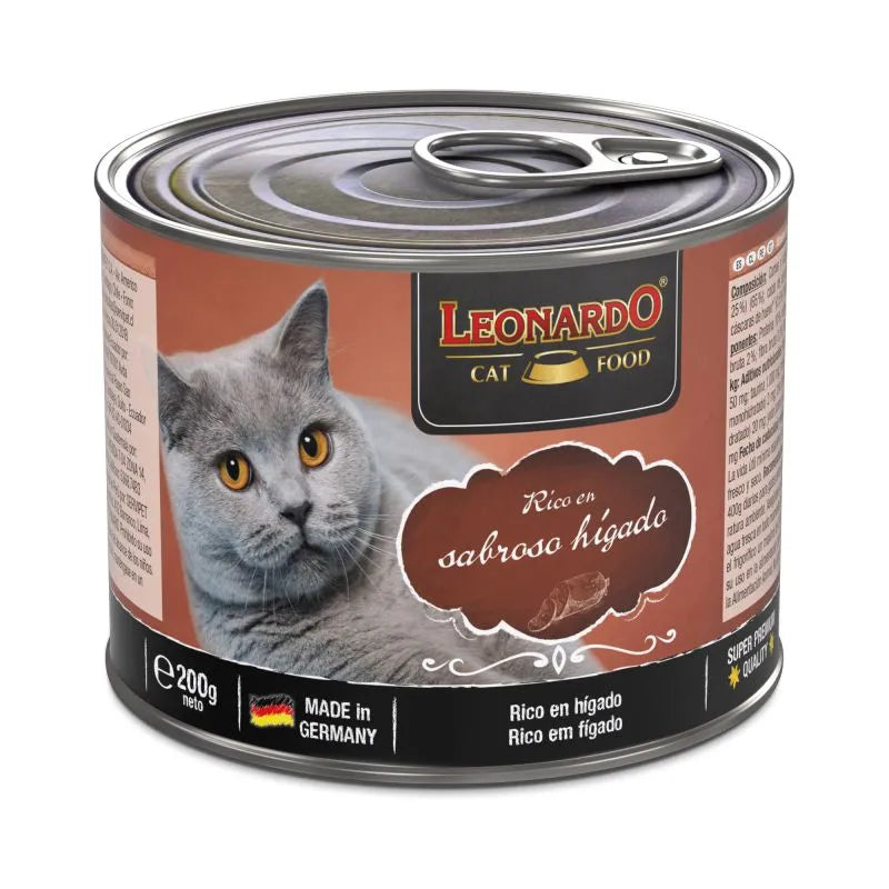 Lata de comida húmeda Leonardo Puro Delicioso Hígado para gatos adultos, receta natural sin cereales ni azúcares añadidos