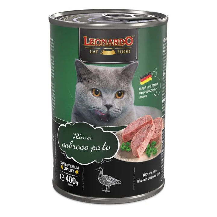 Alimento húmedo completo para gatos Leonardo rico en pato 400 g sin cereales