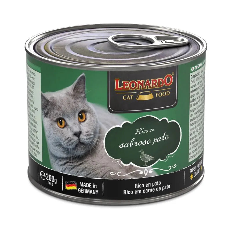 Lata de comida húmeda Leonardo para gatos adultos rica en pato sin cereales