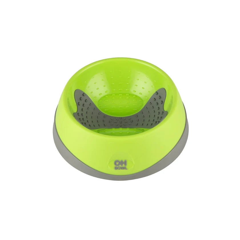 LickiMat Dog Oh Bowl verde con base antideslizante y cerdas interiores de goma para mejorar la salud bucodental de perros