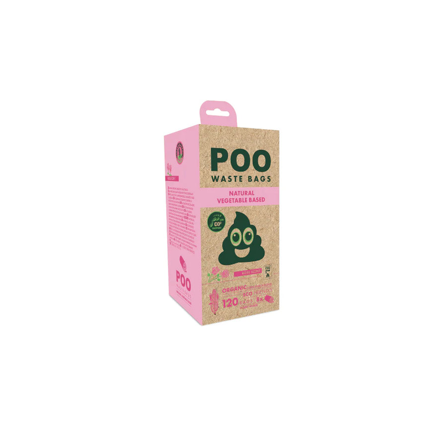 Caja de bolsas para excrementos de perro M-PETS POO 100% recicladas 120 unidades color rosa