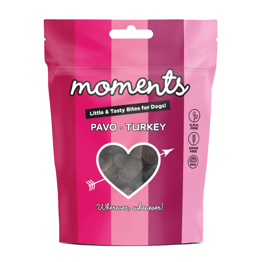 Bolsa de snacks Natura Diet Moments Dog Pavo para perros, 60g, alimento complementario natural con pavo y DHA, sin cereales, que favorece la digestión y la salud del pelaje.