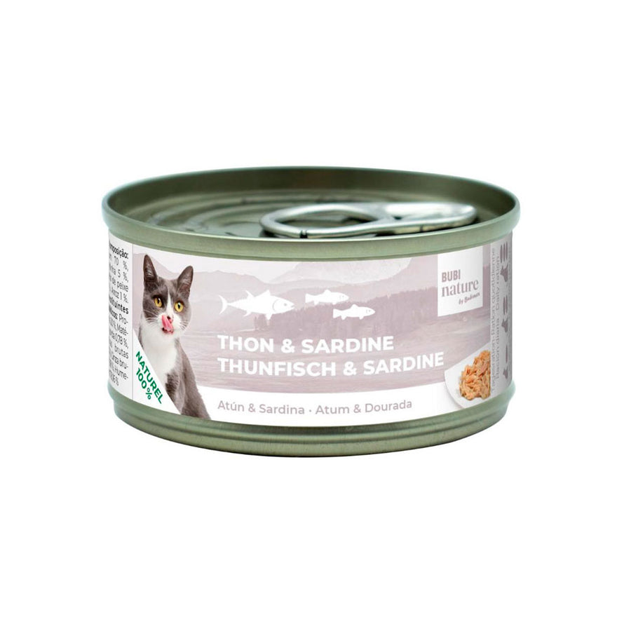 Lata de Bubi Nature con atún y sardinas para gatos, receta natural