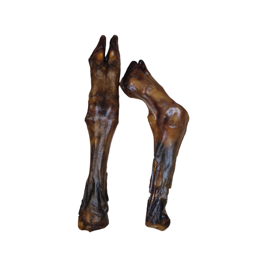 Pata de cabra deshidratada para perros elaborada con 100% pierna de cabra, snack natural para higiene dental y entretenimiento