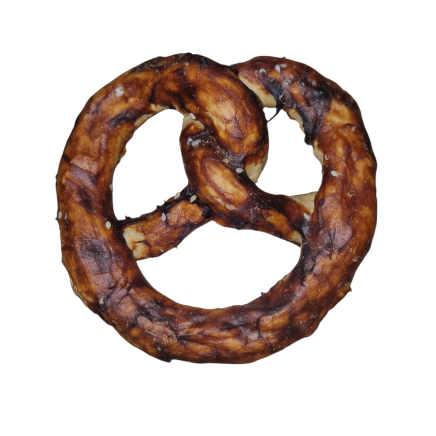 Pretzel de colágeno con pato para perros, snack natural hipoalergénico que favorece la masticación y la higiene dental
