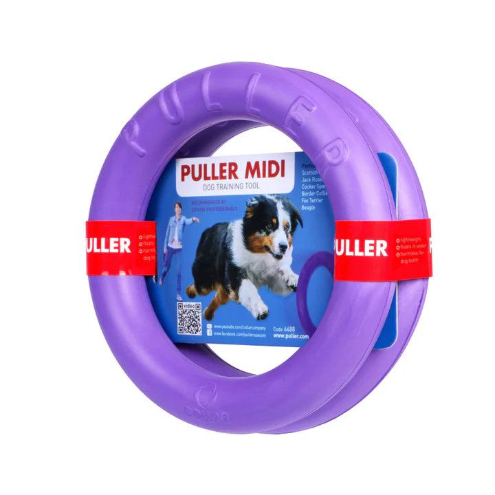 Puller Midi aro de entrenamiento para perros tamaño mediano incluye dos aros morados