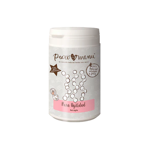 Bote de Pura Agilidad de Puromenu, suplemento de colágeno hidrolizado de cadena corta para articulaciones de perros y gatos