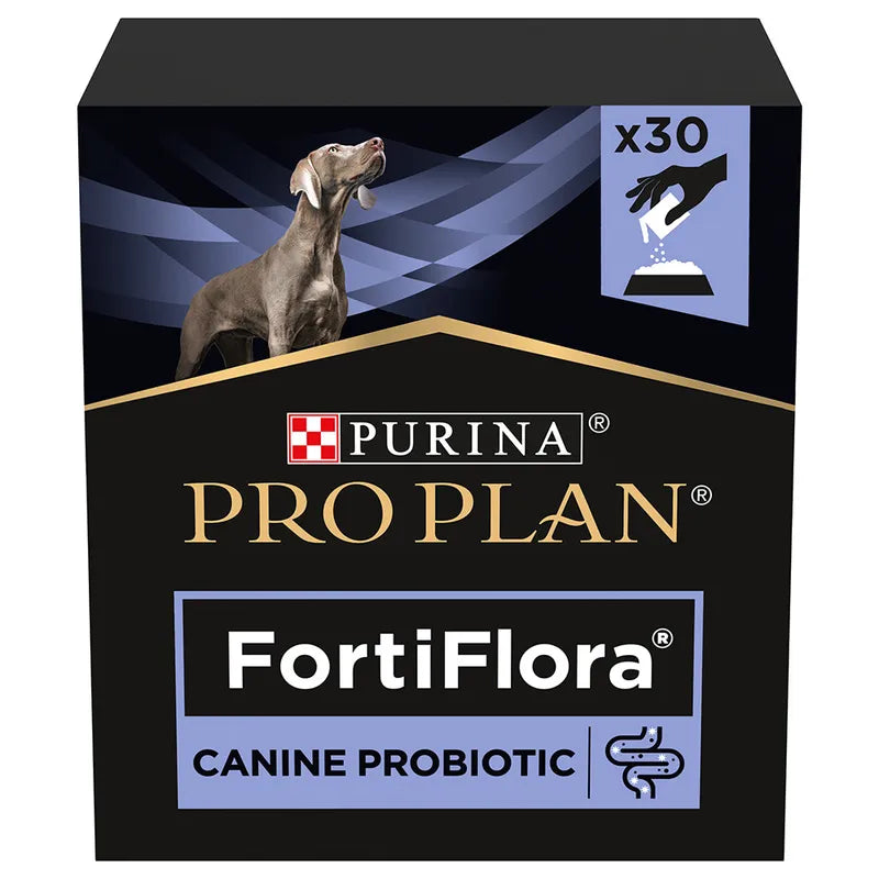 Caja de Purina Pro Plan FortiFlora Canine Probiotic con 30 sobres, complemento alimenticio probiótico para perros