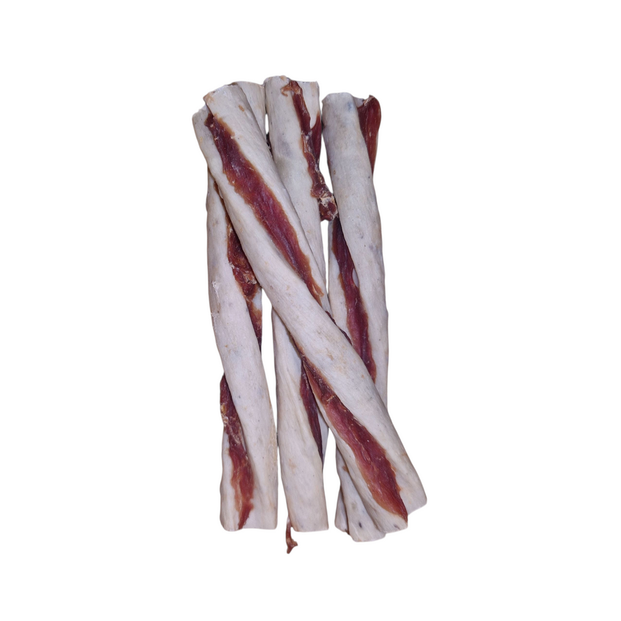 Rollito de ternera para perros, snack masticable de piel de vacuno recubierta de carne, ideal para higiene dental