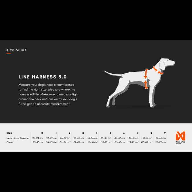 guia de tallas de los arneses line harness 5.0 de non stop dogwear