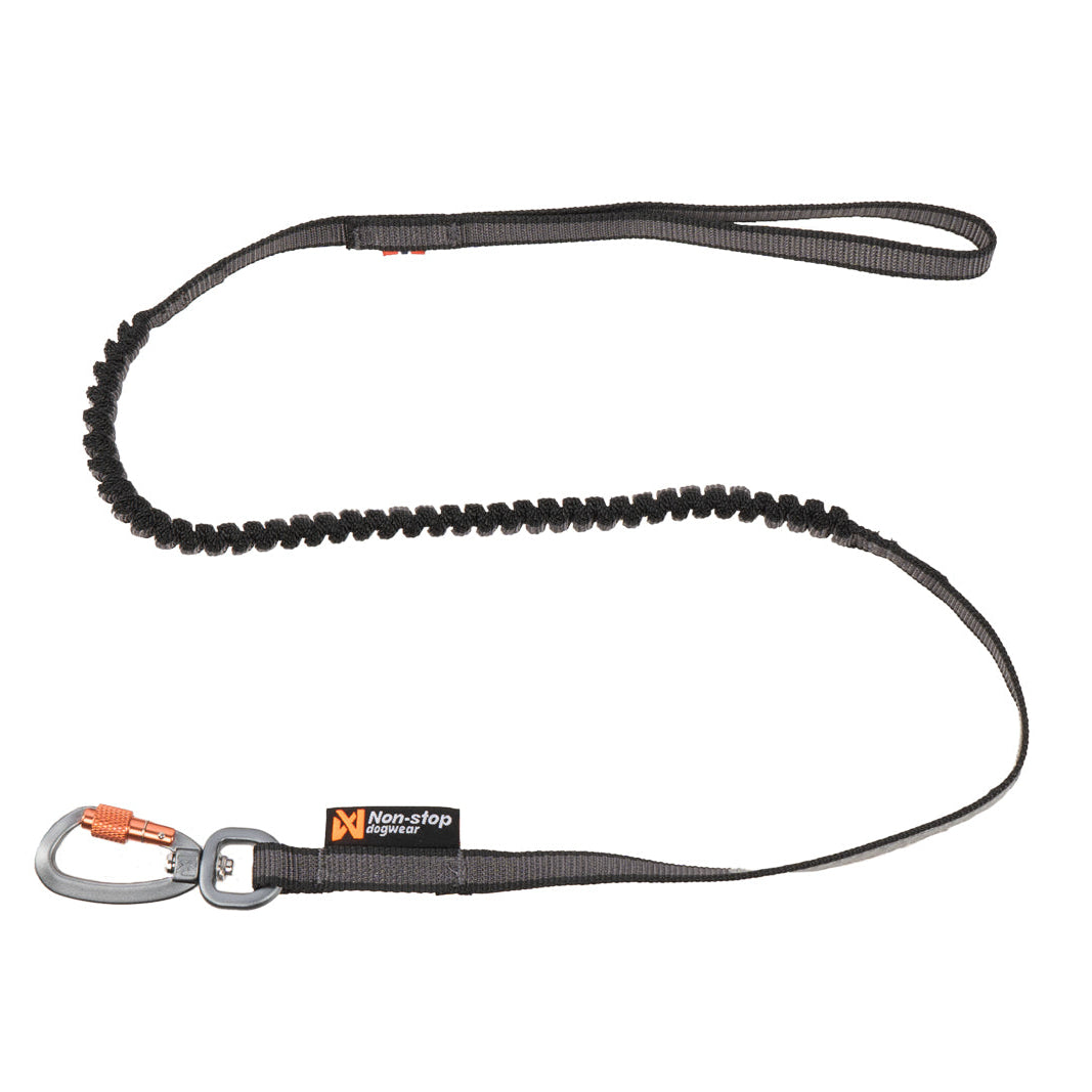 Correa elástica Touring Bungee gris con sección amortiguadora y mosquetón Twistlock de aluminio para perros activos
