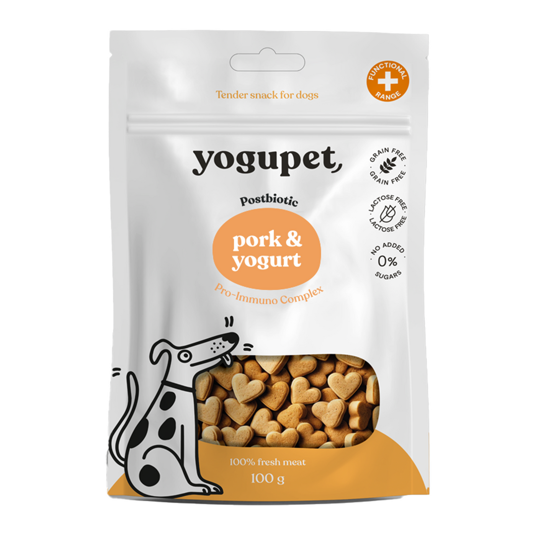 Mini snacks Yogupet para perros de cerdo y pavo con kéfir probiótico y textura semihúmeda