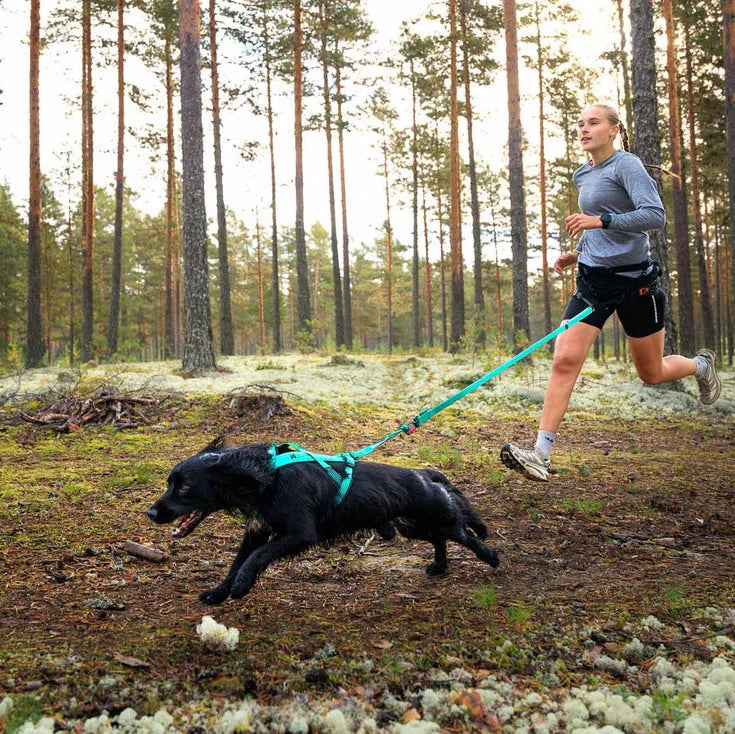 chica corriendo con su perro con una correa bungee de non stop