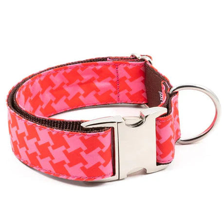 Collar para perro Brott Miralles rosa y rojo, cierre metálico de alta calidad y diseño artesanal