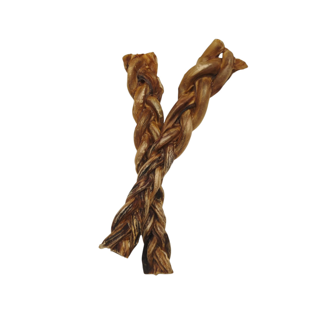 Nervio de cerdo trenzado de 20 cm, snack natural y duradero para perros, ideal para la limpieza dental, saludable y sin aditivos.