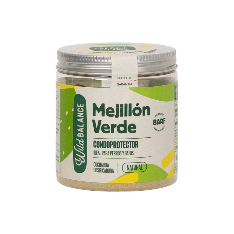 Suplemento de mejillón de labio verde liofilizado para perros y gatos, condroprotector natural rico en omega 3 para articulaciones.