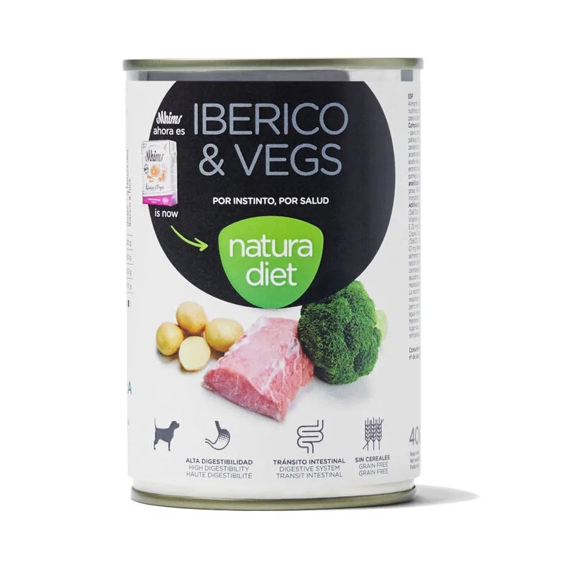 Lata de comida húmeda Natura Diet Dog Ibérico & Vegs para perros adultos con cerdo ibérico y verduras