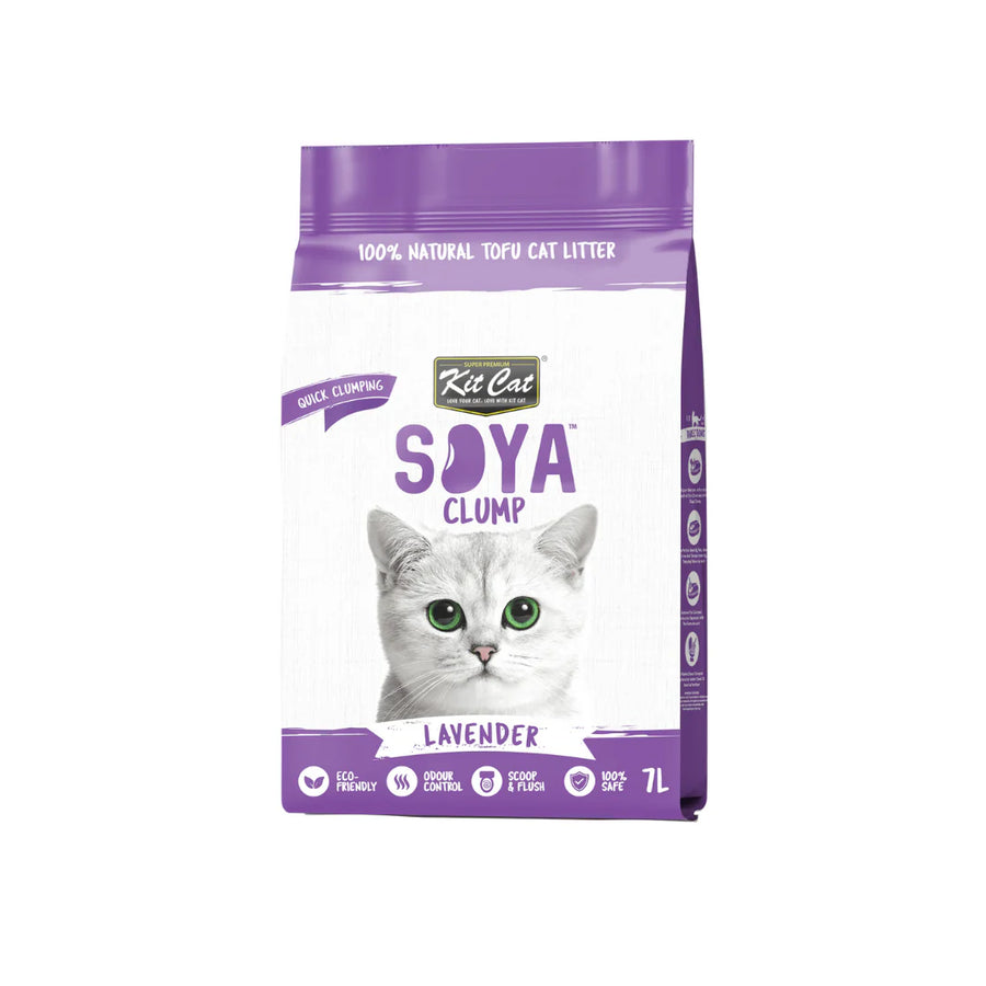Bolsa de arena para gatos Kit Cat Soya Clump Lavanda 7 litros, arena de soja biodegradable con aglomeración rápida