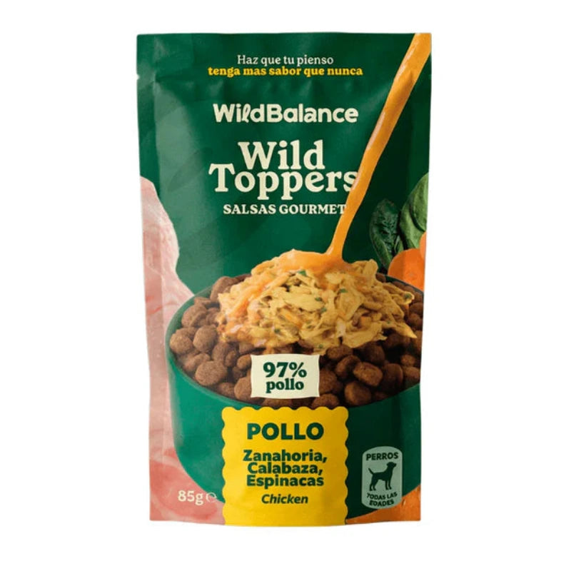 Topping de pollo de la marca de wild balance, con sabor a pollo y verduras